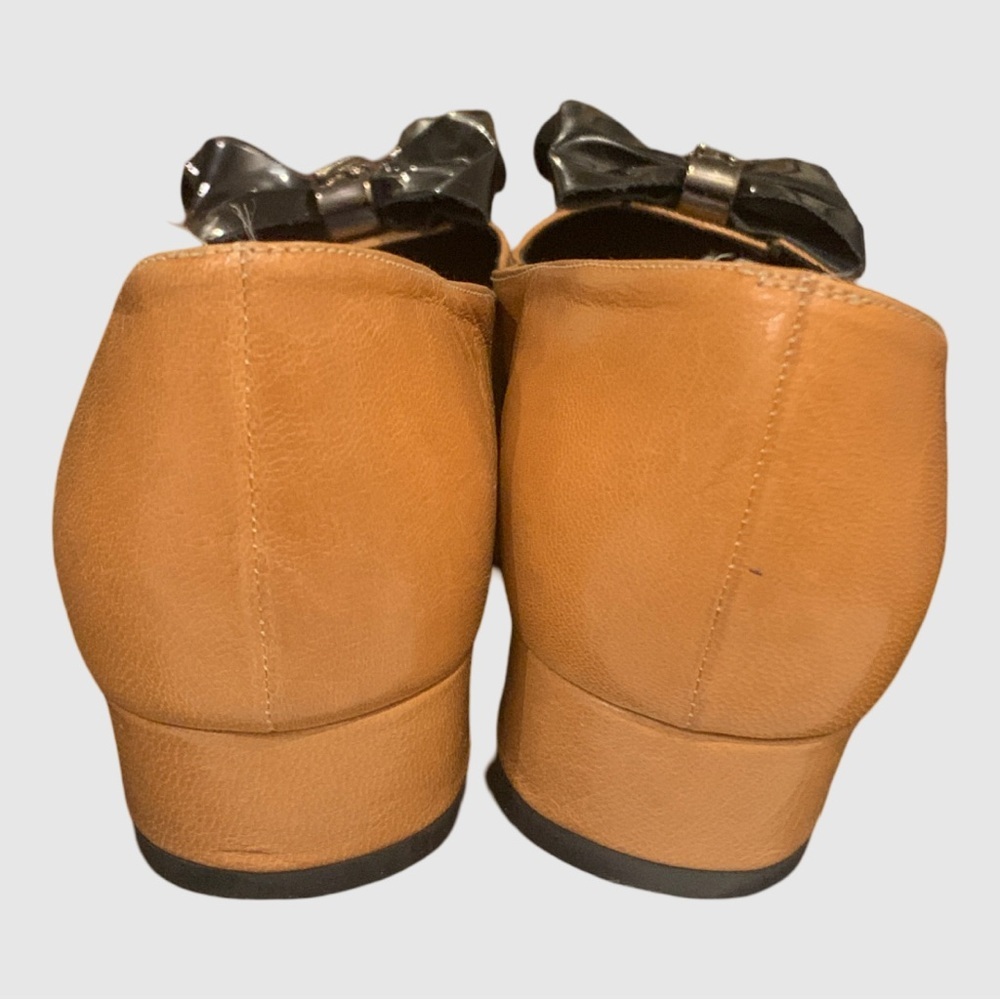 Vintage Sacha London Toffee & Black  Leather Block Heel Bow Accent Shoes Size 7 - Picture 2 of 6